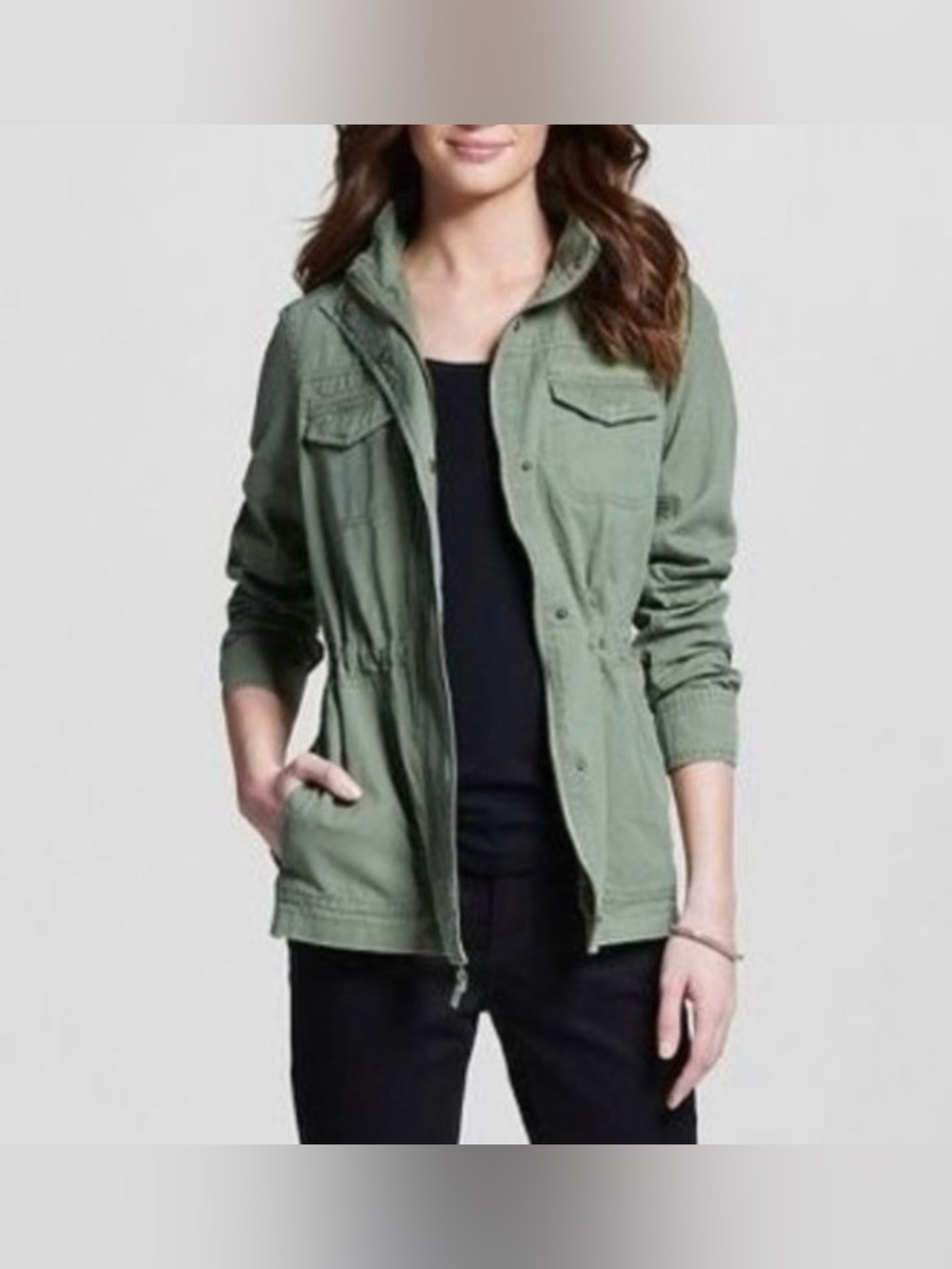 Merona Light Olive Utility Jacket with Drawstring Waist
